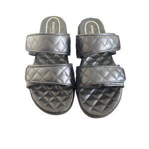 Kenneth Cole New York Women's Reeves Quilted Two Band Flat Sandals Black NIB